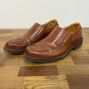 ECCO Leather Mens Loafers 41 Brown Slip On Comfort Career Fusion Shock Point